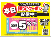 1000円以上ご購入で5％offになるクーポン配信のお知らせ